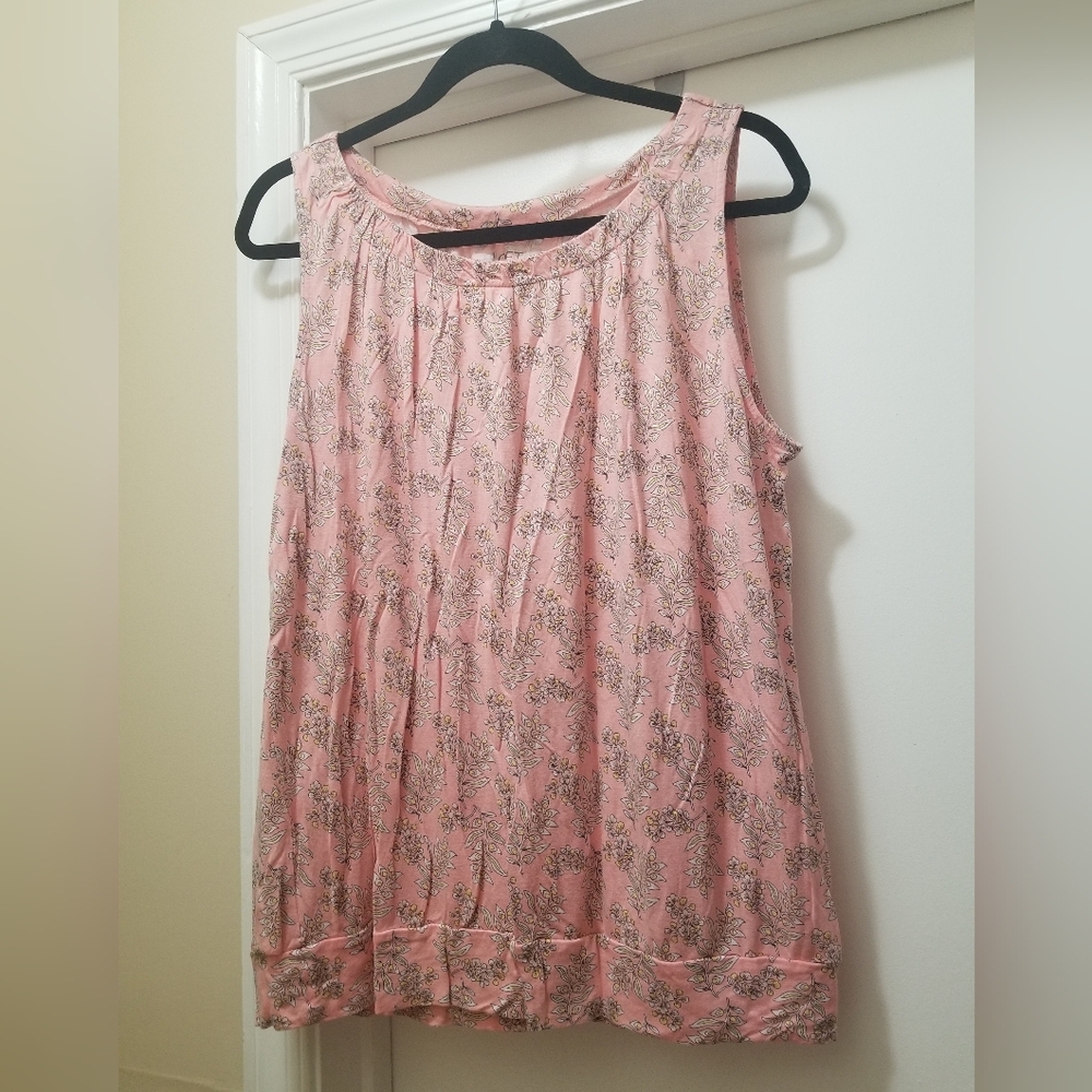 Floral Pink Sleeveless Top; Waist Band For Blousy Top